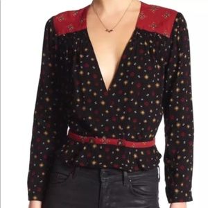 Free People Where We Roam Printed Wrap Blouse M